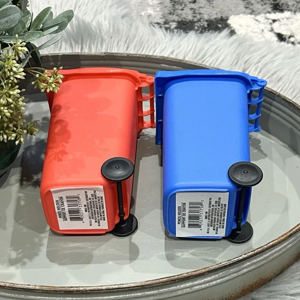 Set of 2 Recycling Garbage Trash Can Cans w/Flip Lids Pencil Holders Barbie Size